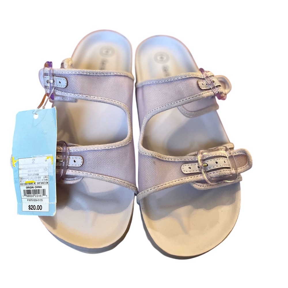 Cat & Jack Girls Lavender Purple Double Buckle Slide Sandals Size 2 NEW